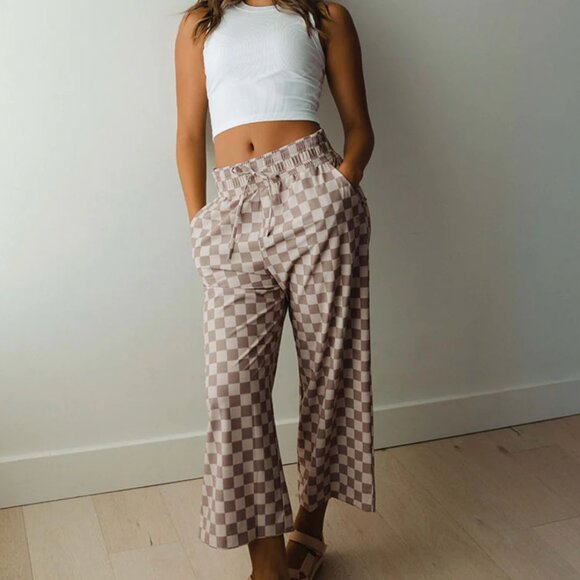 Albion Women's tan Checkered Casual Pants, size XS Tall - Picture 1 of 11